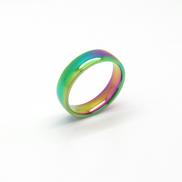 Rainbow Stainless Steel Band Ring. - Picture 1 of 4